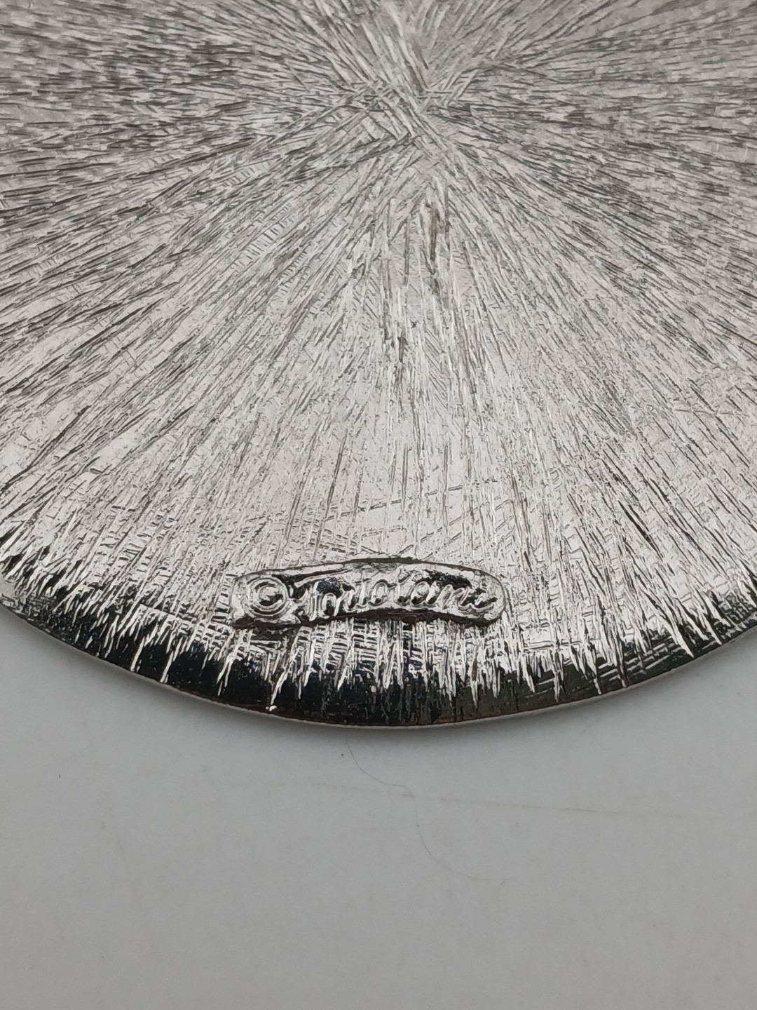 TORTOLINI 1960s silver tone Aztec Calendar textured design medallion necklace