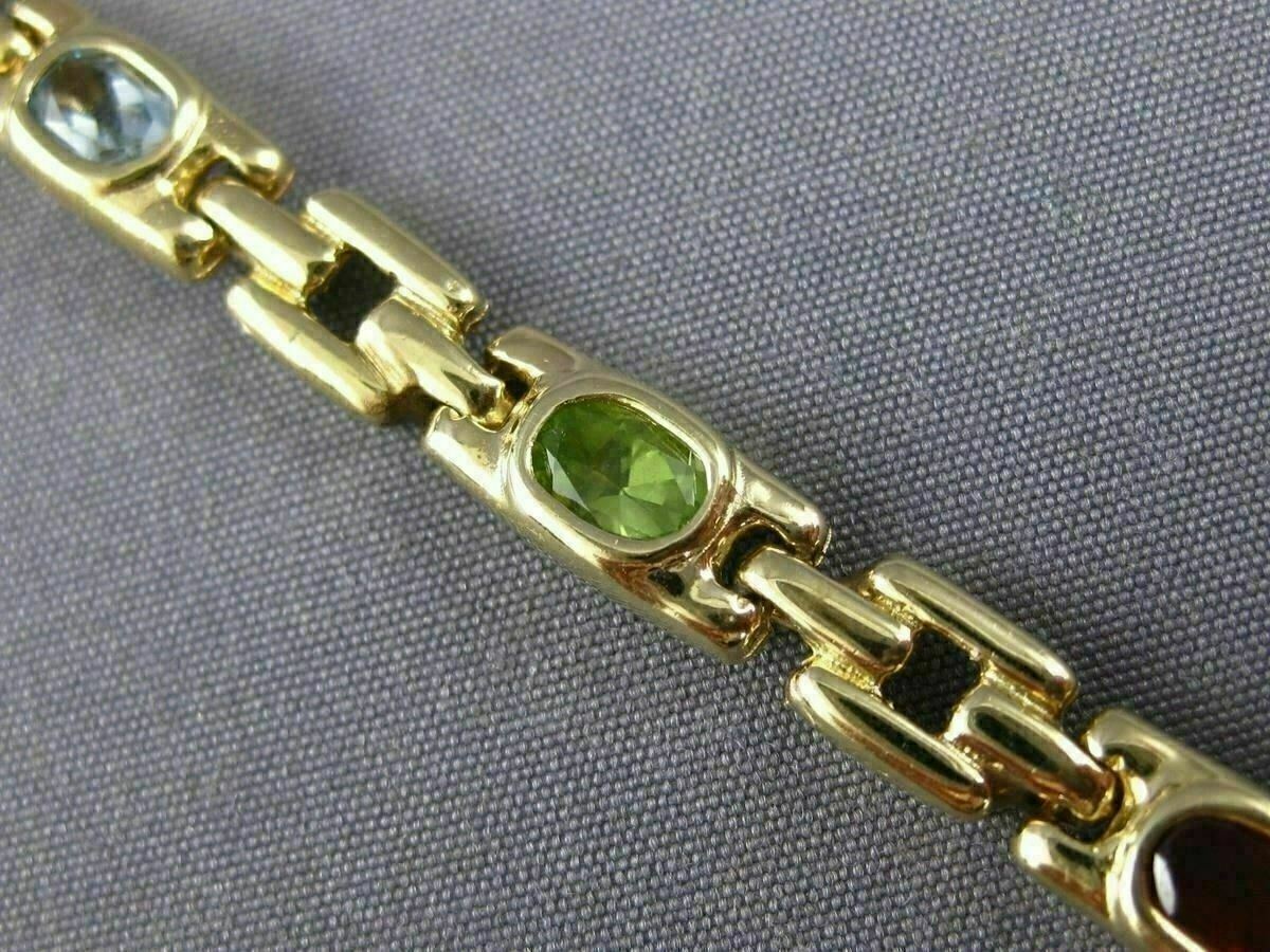 ESTATE WIDE 5.0CT AAA OVAL MULTI GEM 14K YELLOW GOLD SQUARE LINK BRACELET #22711