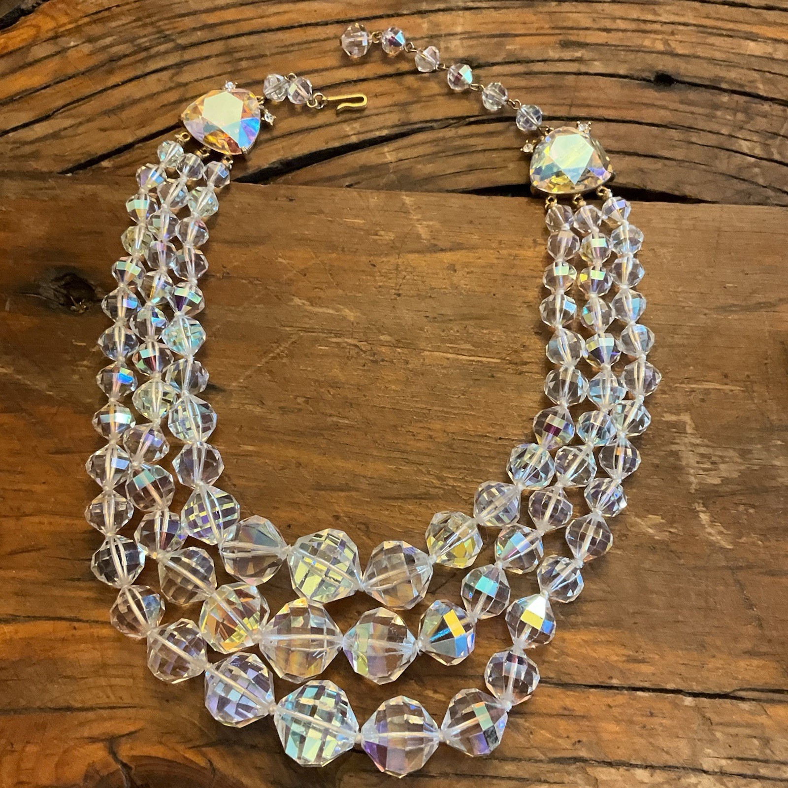 Vintage Laguna LARGE AB Faceted Crystal Glass Bead Necklace Bracelet Earring SET