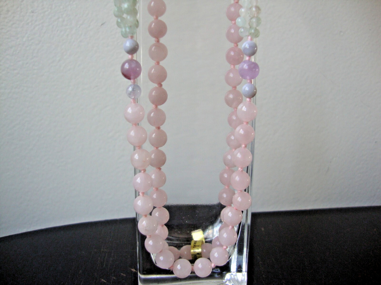 VINTAGE MEDLEY BLUE LACE AGATE AVENTURINE AMETHYST & ROSE QUARTZ BEAD NECKLACE