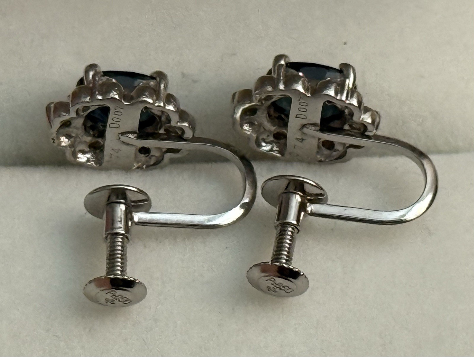 850 Platinum Sapphire And Diamond Non-pierce Screw back Earrings