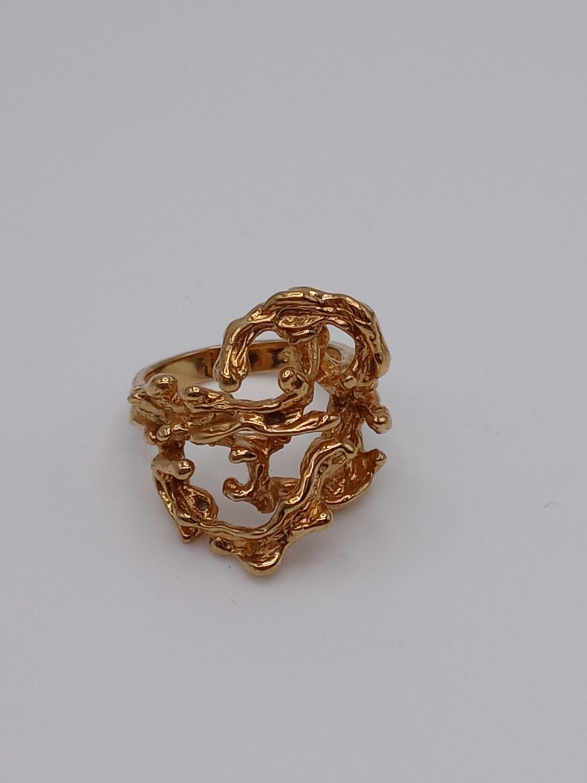 Vintage Modernist Brutalist Gold Tone Finish Over Brass Chunky Ring Size 5.5