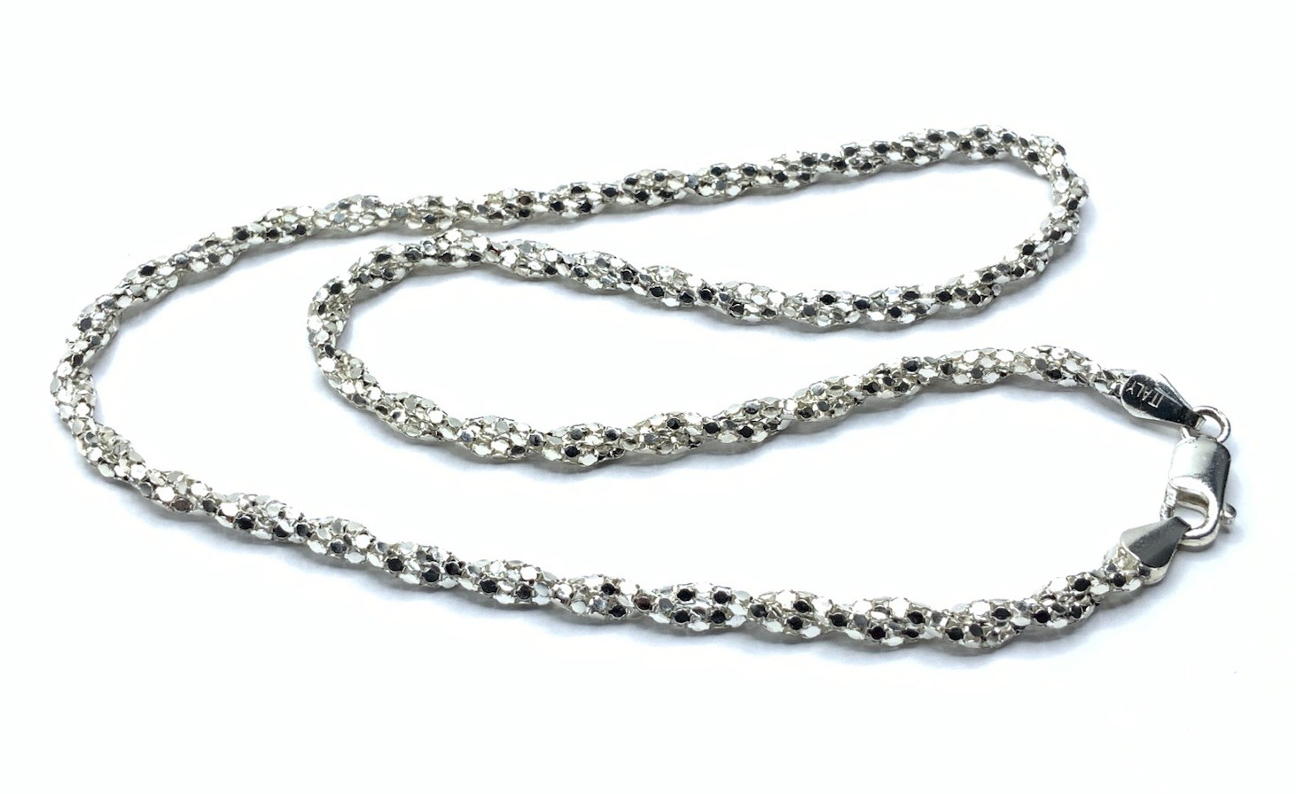Sterling Silver Rhodium HAN ITALY 3.7 mm Popcorn Twist Chain 18” Necklace
