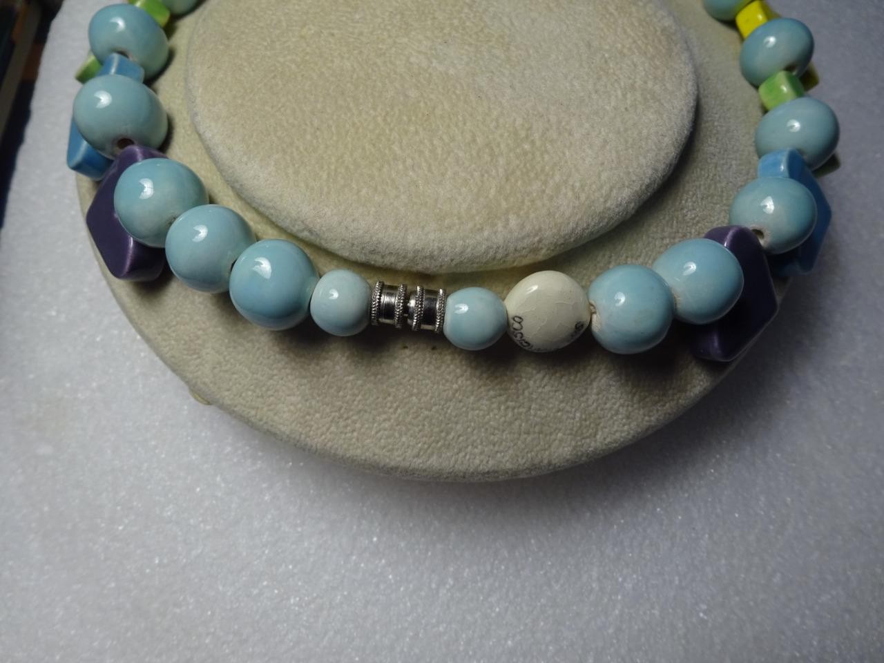 ANTIQUE 1970s PARROT PEARLS COLORFUL NECKLACE “Ceramic Beads & Hearts” STUNNING