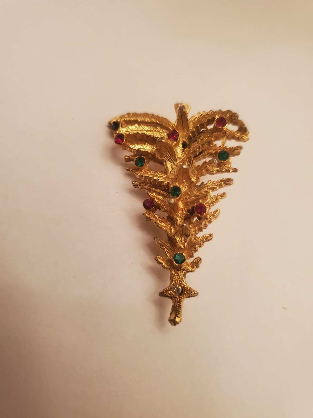Vintage Holiday Tree Brooch Features Textured Gold-Tone Finish Decorated With…