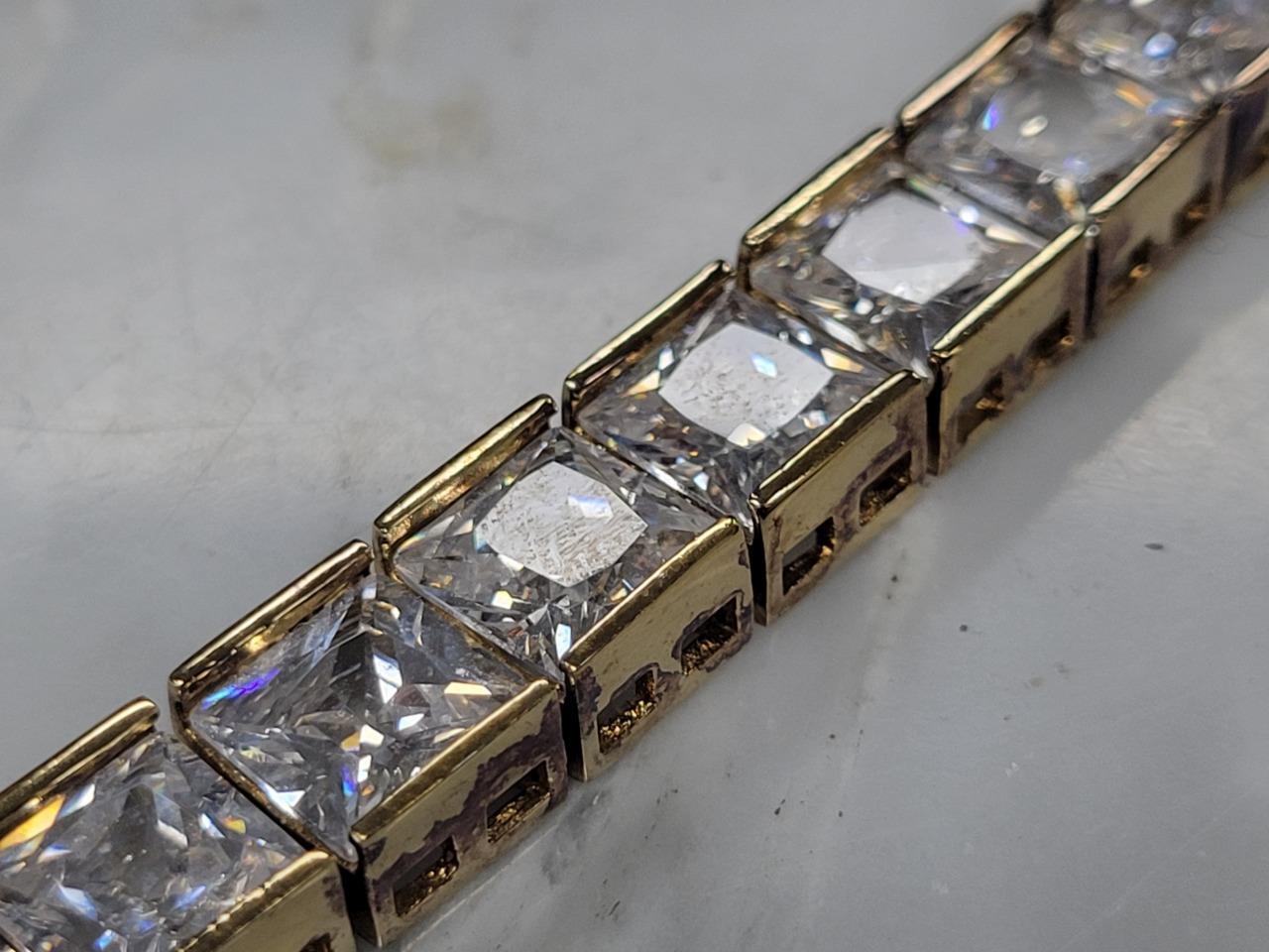 Gold Plated Sterling Silver Clear Stones Tennis Bracelet 7-1/2″ ~ 44g ~ 16-G231