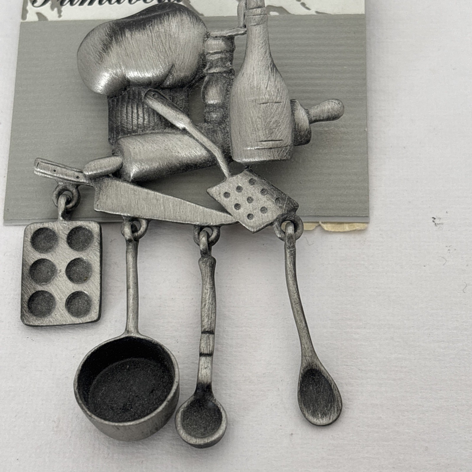 AJC Chef Cook Baker Pin Brooch Pewter 4 Charm Dangle Drop Primavera Vintage K21