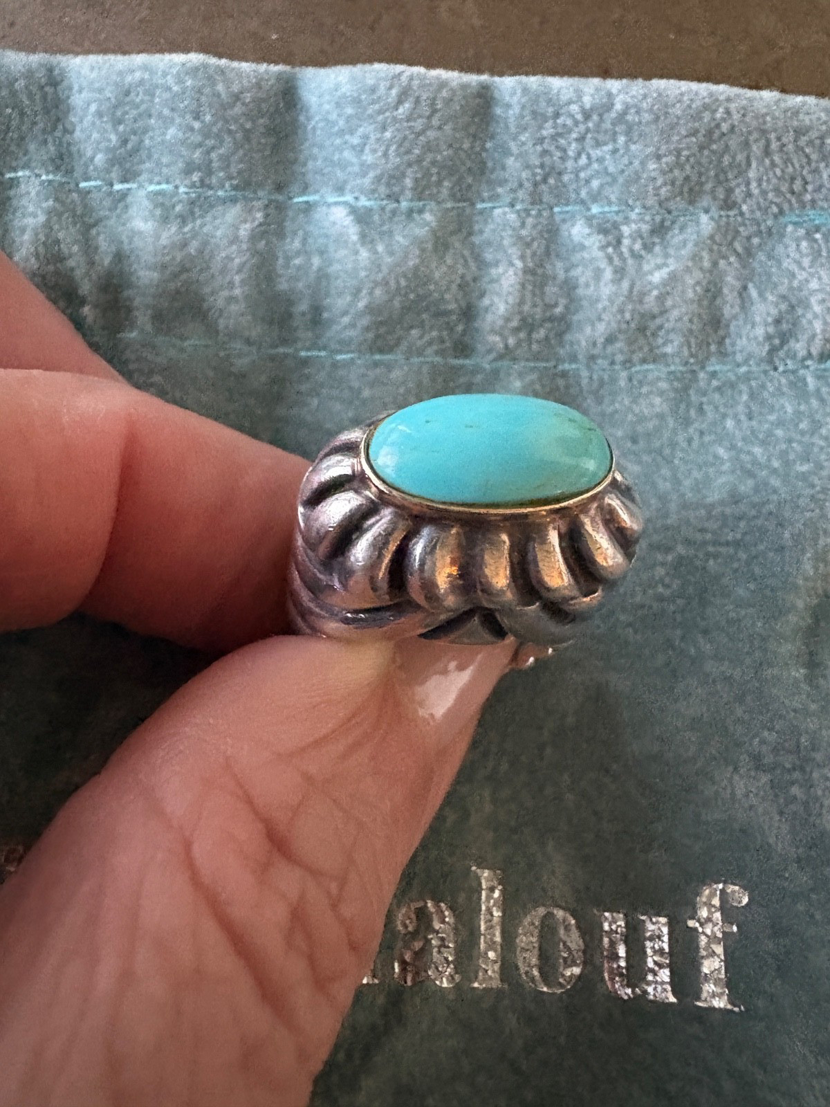 Gorgeous DIAN MALOUF 14K Yellow Gold/ Sterling Silver Turquoise Ring Size 4.5