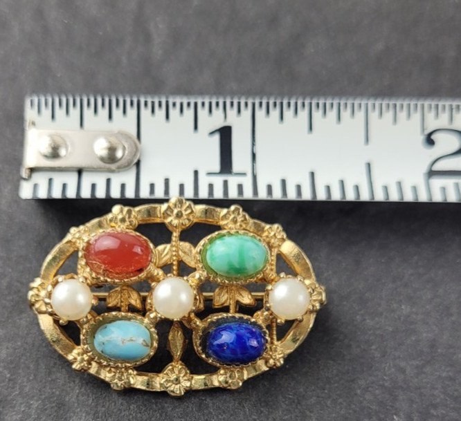 Tiny Gold Tone Multicolor Cabochon Stones Scatter Pin
