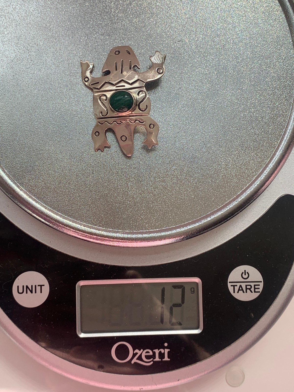 FORBES 925 Sterling Silver Vintage Pre-Columbian Deity Brooch Pin Green Stone
