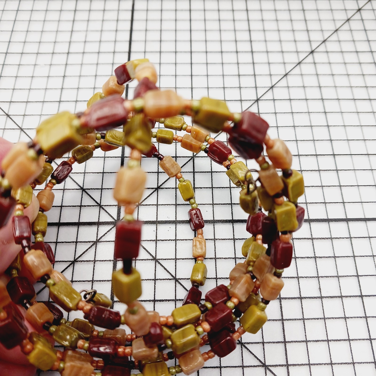 Bracelet VTG Coil Wrap Beaded Multi Strand Earth Tone Boho Memory Wire Y2K 2000s