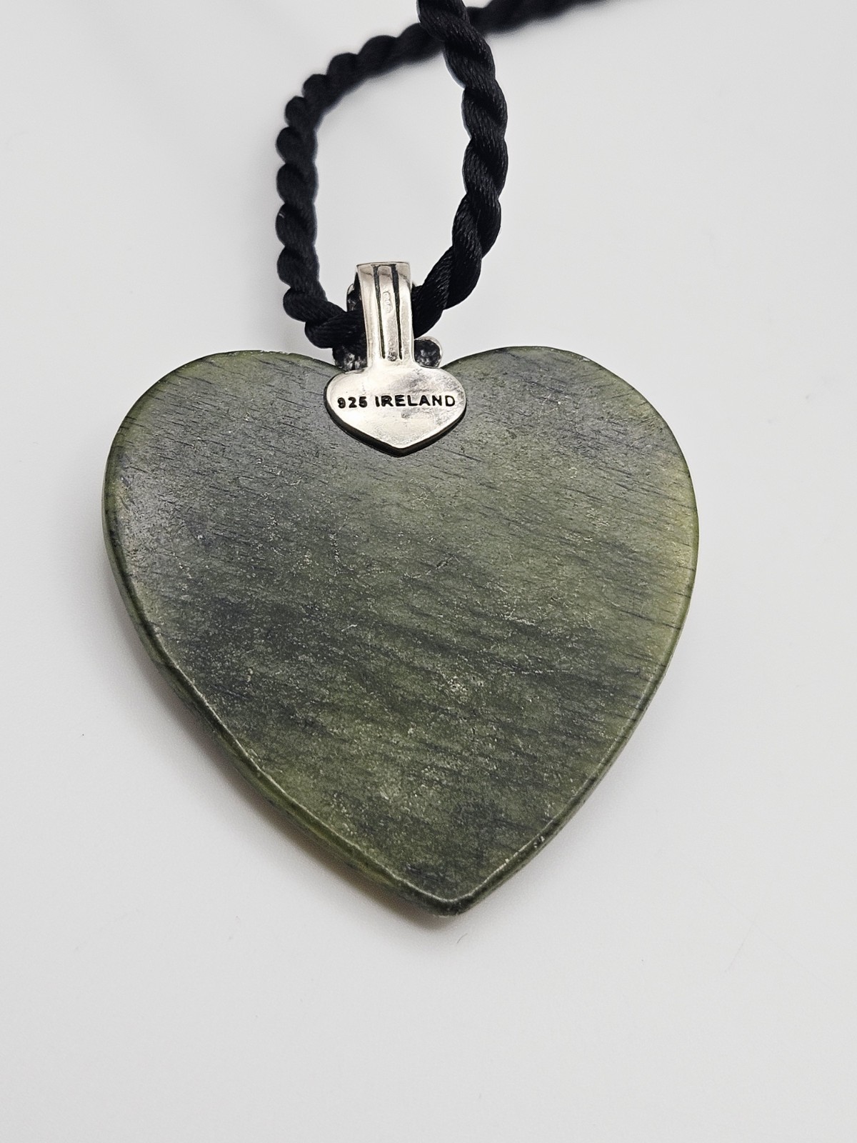 Sterling Silver Irish Connemara Marble Heart & Clover Bail Pendant Necklace 18″