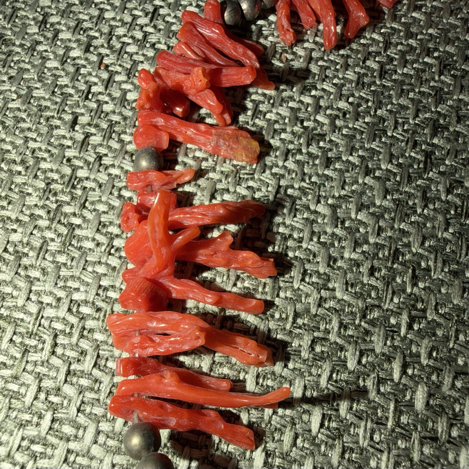 Antique Natural Red Salmon Color Coral Beaded Necklace 23” Long Mediterranean