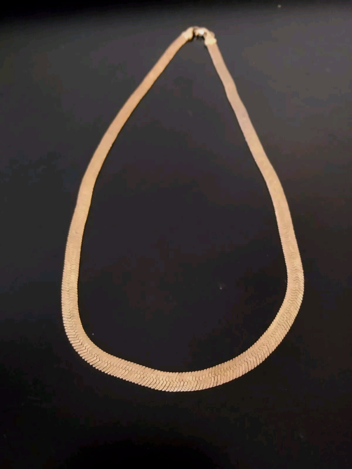 Vintage Faux Gold Herringbone Chain Necklace with Vine Print 18 in x 1/4 in