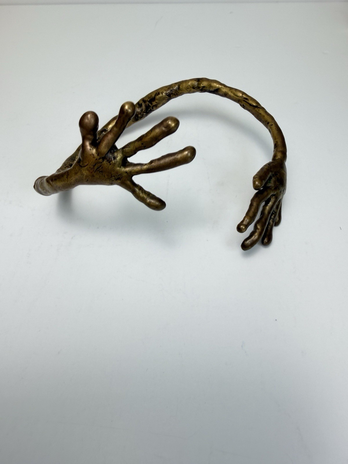 Vintage Brutalist Bronze Hand Cuff Bracelet Sculptural Modernist Artist Piece