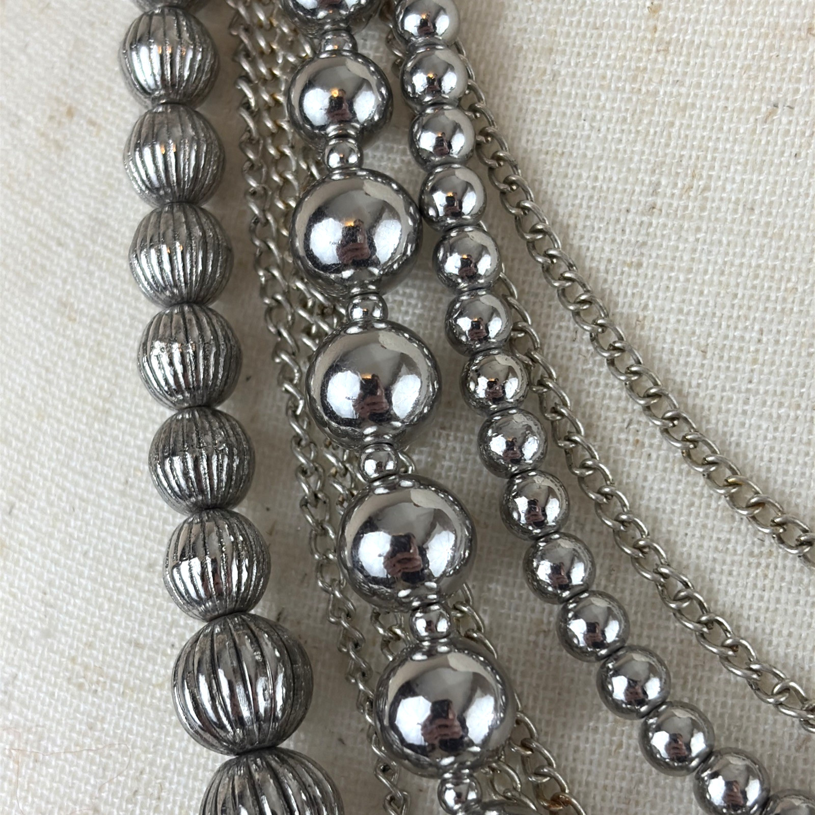 Premiere Designs Brutalist Style Silver Bead & Multi-Chain Statement Necklace