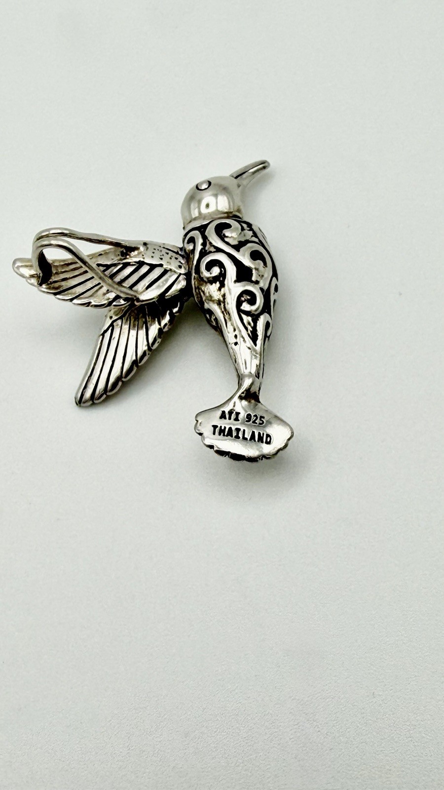 ATI 925 Sterling Silver 7g Vintage Hummingbird Charm 3D Pendant