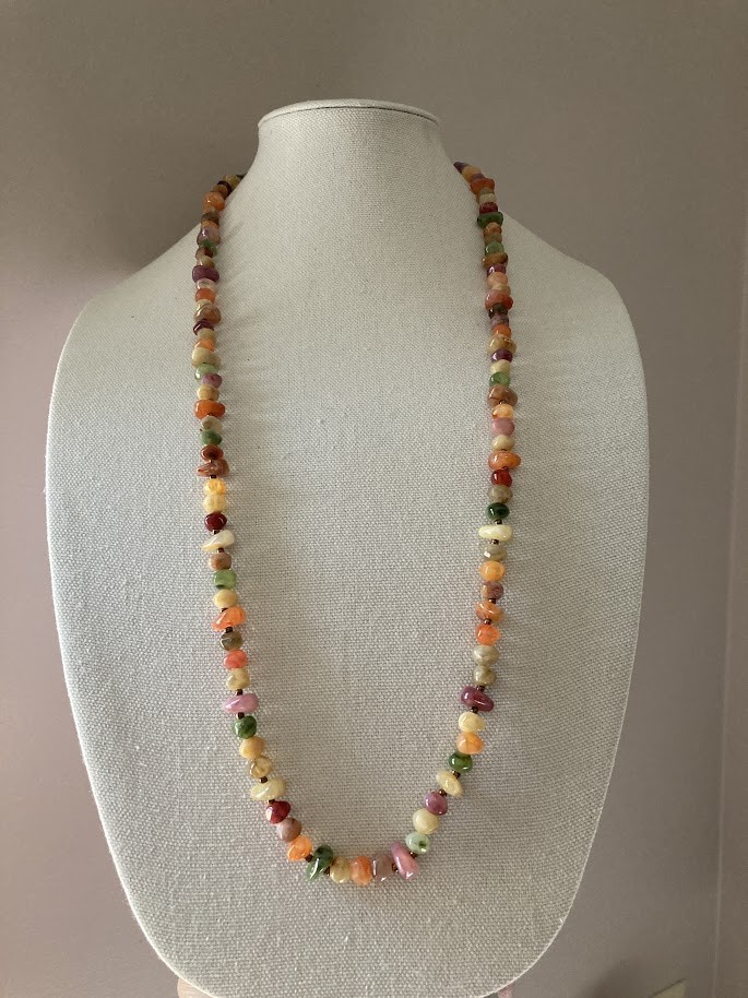 Vintage Estate Multicolor Plastic Faux Stone Necklace Natural Earthtones 35 inch