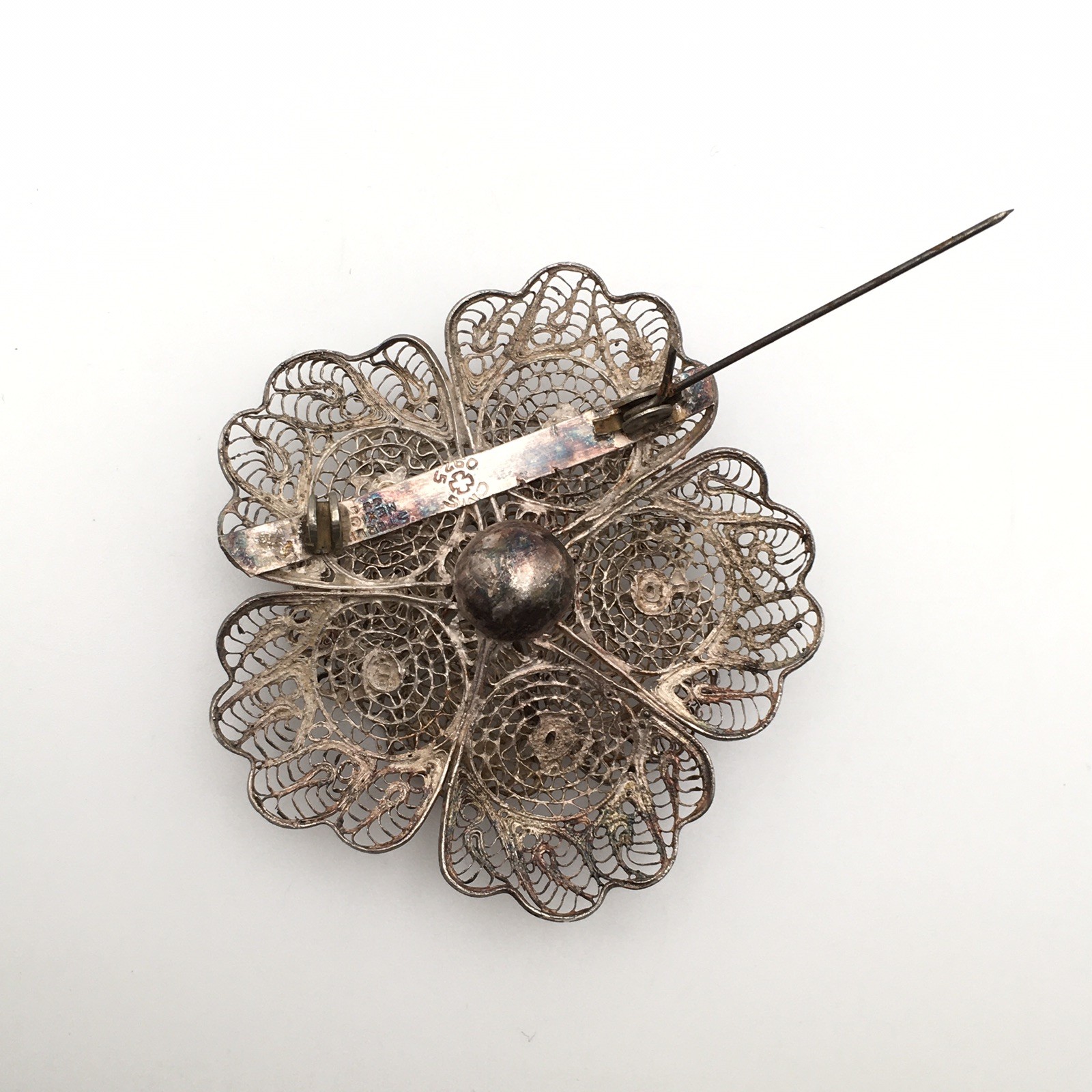 11.8g Vintage Sterling Silver Filigree Flower Pin Brooch Marked CMS Mex 925 #68