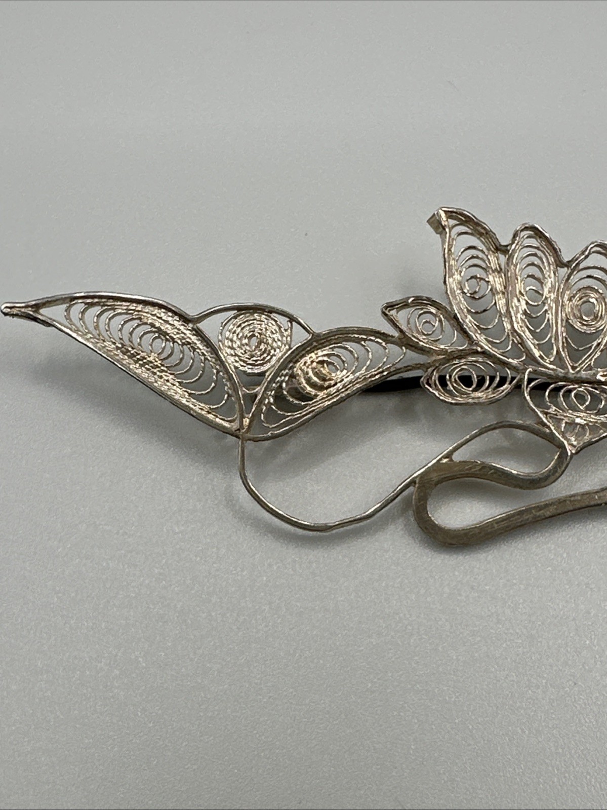 Hand Made EUROPEAN Filigree Brooch 4 in. Silver Lotus Floral