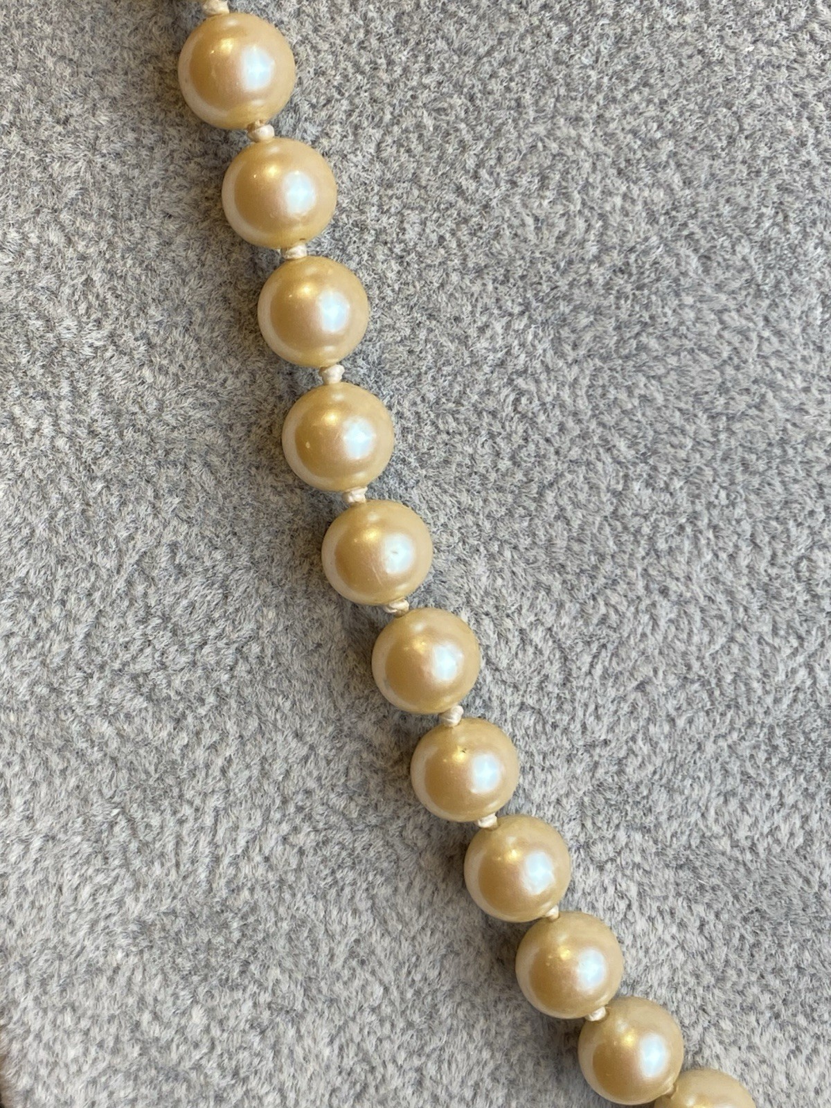 Antique 24” Hand Knotted Heavy Champagne Color Pearl Necklace Fish Hook Clasp
