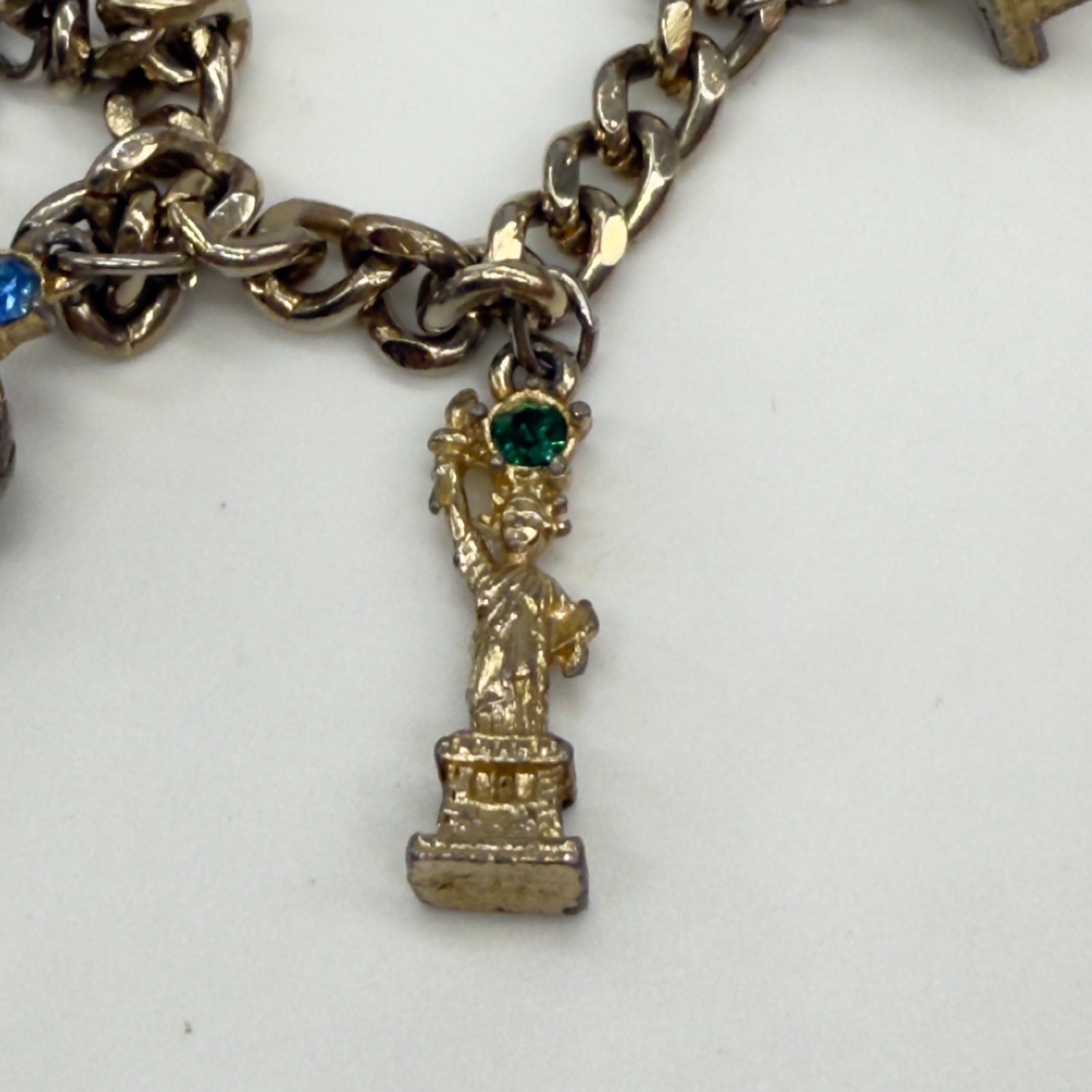Vintage Jewelry Lot 2 Charm Bracelets Gold Tone Rhinestones Buildings Piano