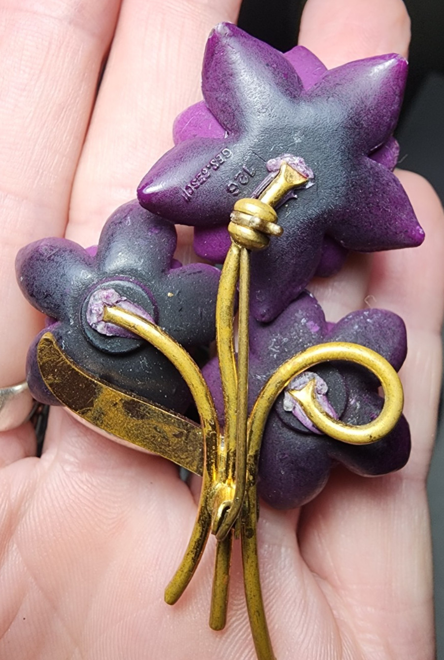 Vintage Ges Gesch Suffragette Violets Flower Brooch Pin West Germany