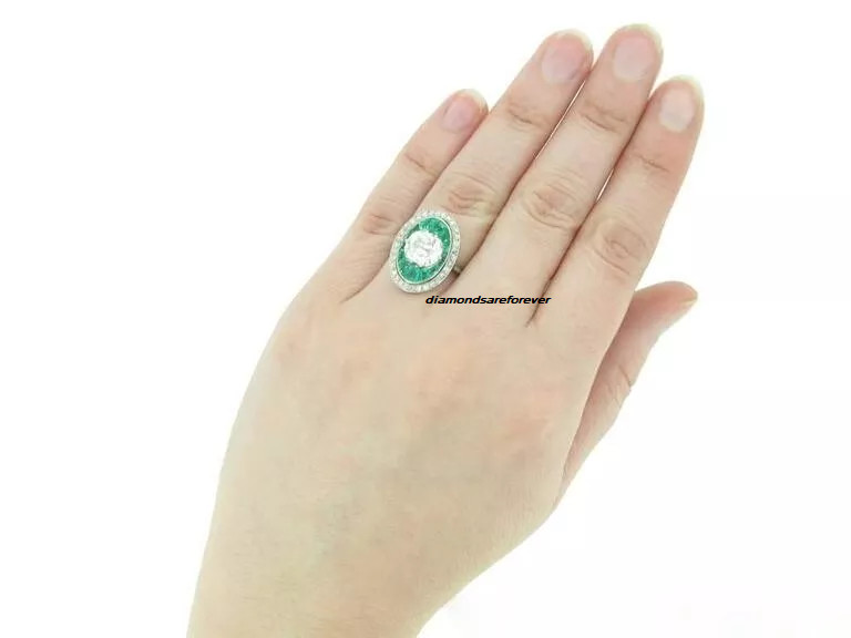 Antique Old Mine Cut Emerald & Cubic Zirconia 4.66TCW Stones Vintage Style Ring