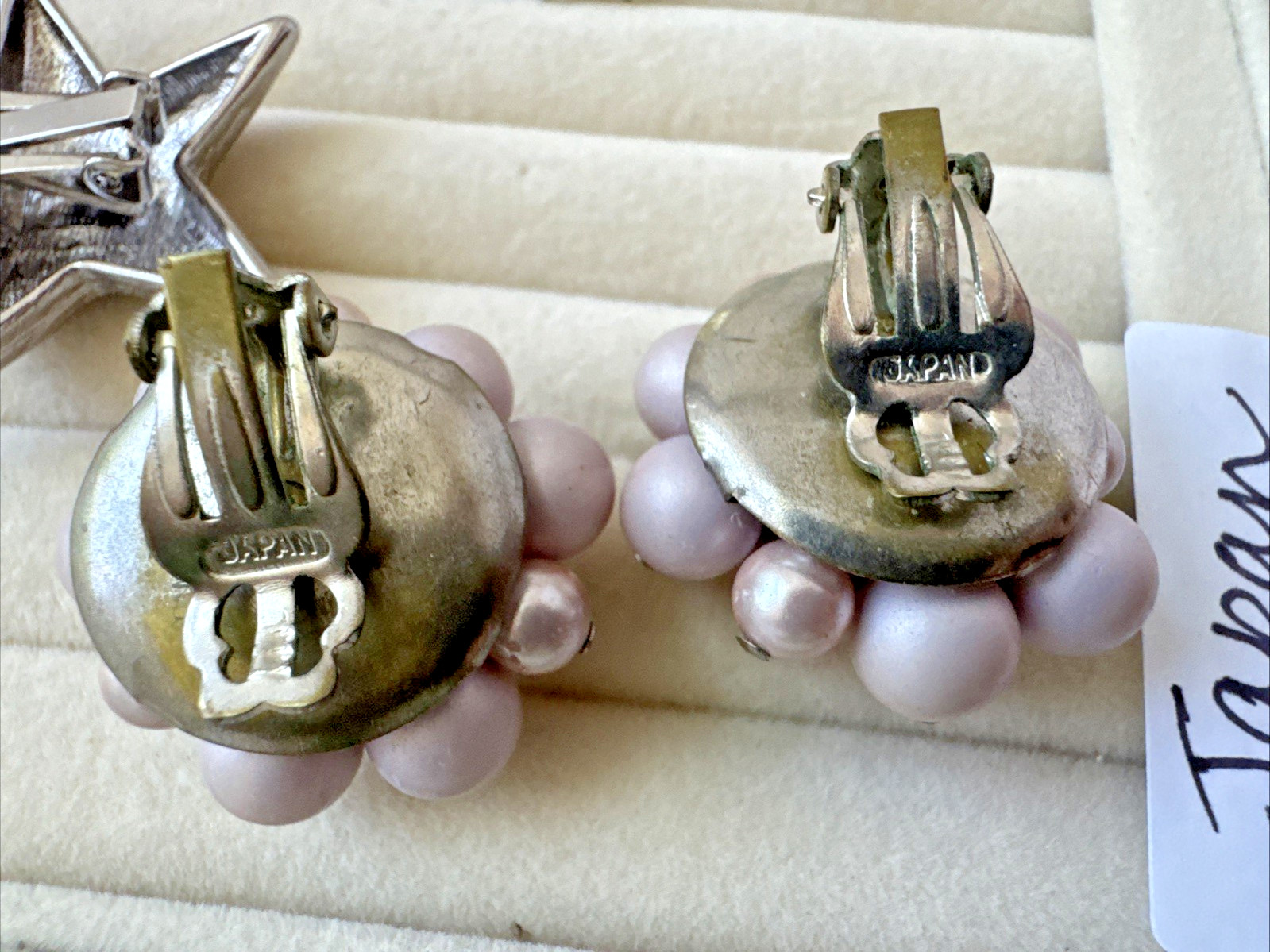 Lot 5 Pairs Brutalist Clip On Earrings Thermoset PINK VTG Movie Star Japan angel