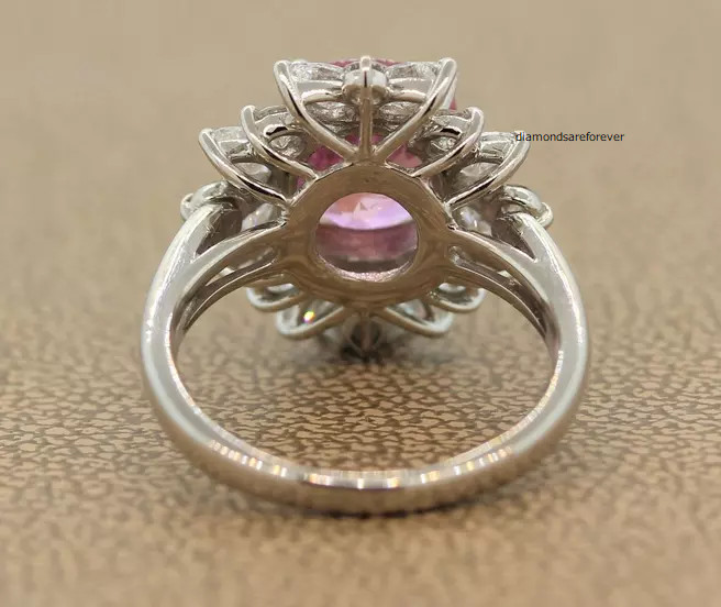 Featuring a Rare 4.84CT Pink Padparascha Sapphire & White CZ Cluster Fine Ring