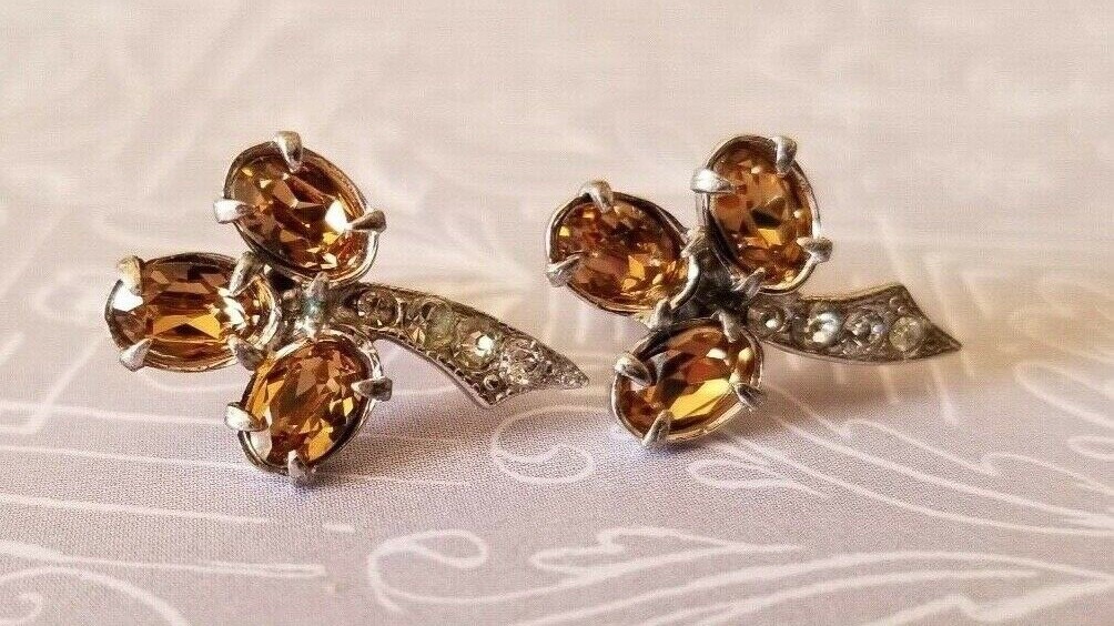 Vintage 1950’s Topaz & Clear Rhinestone Crystal Post Earrings