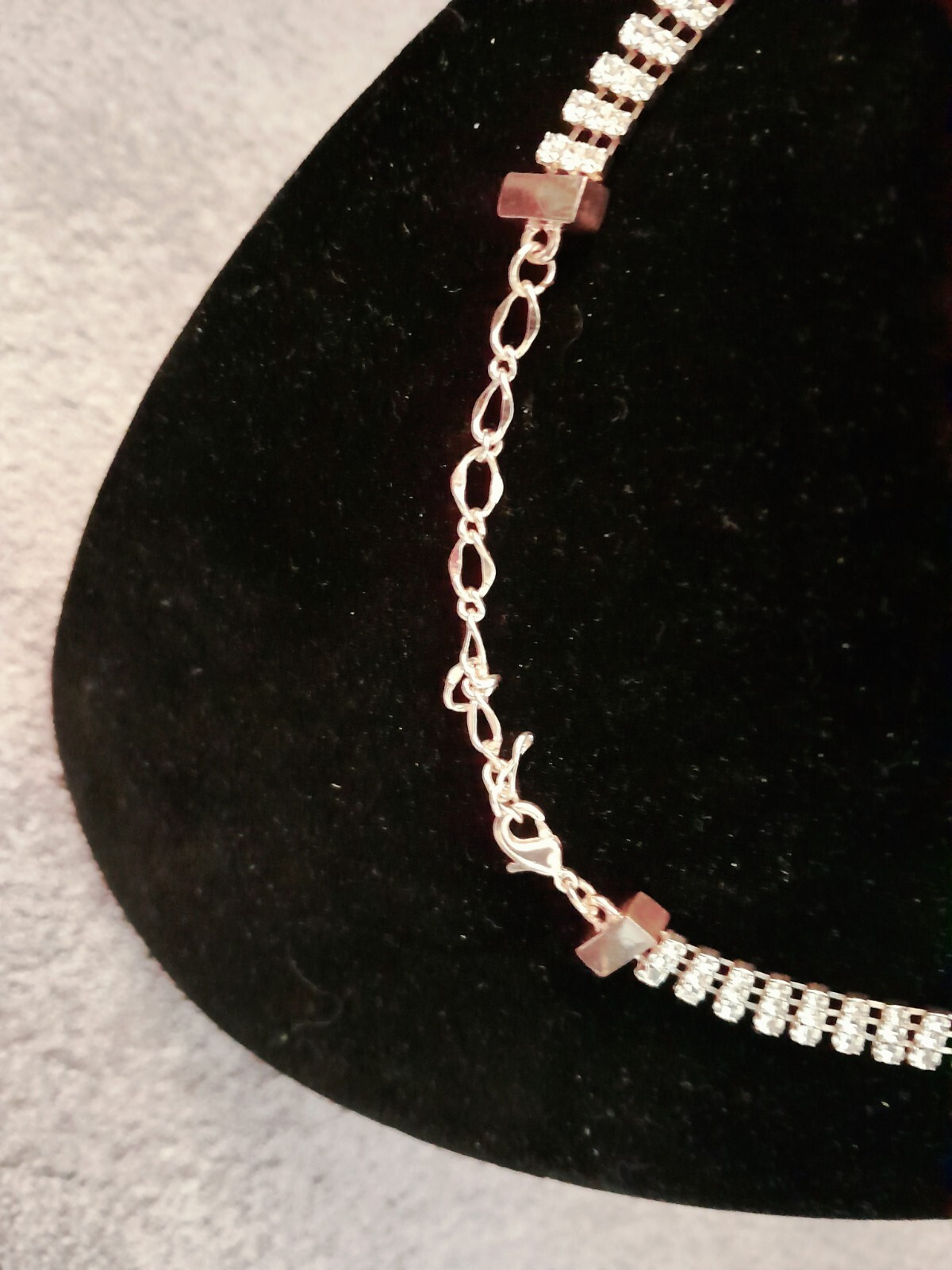 Stunning 3 Row Clear Rhinestone Rose Gold Tone Adjustable Necklace