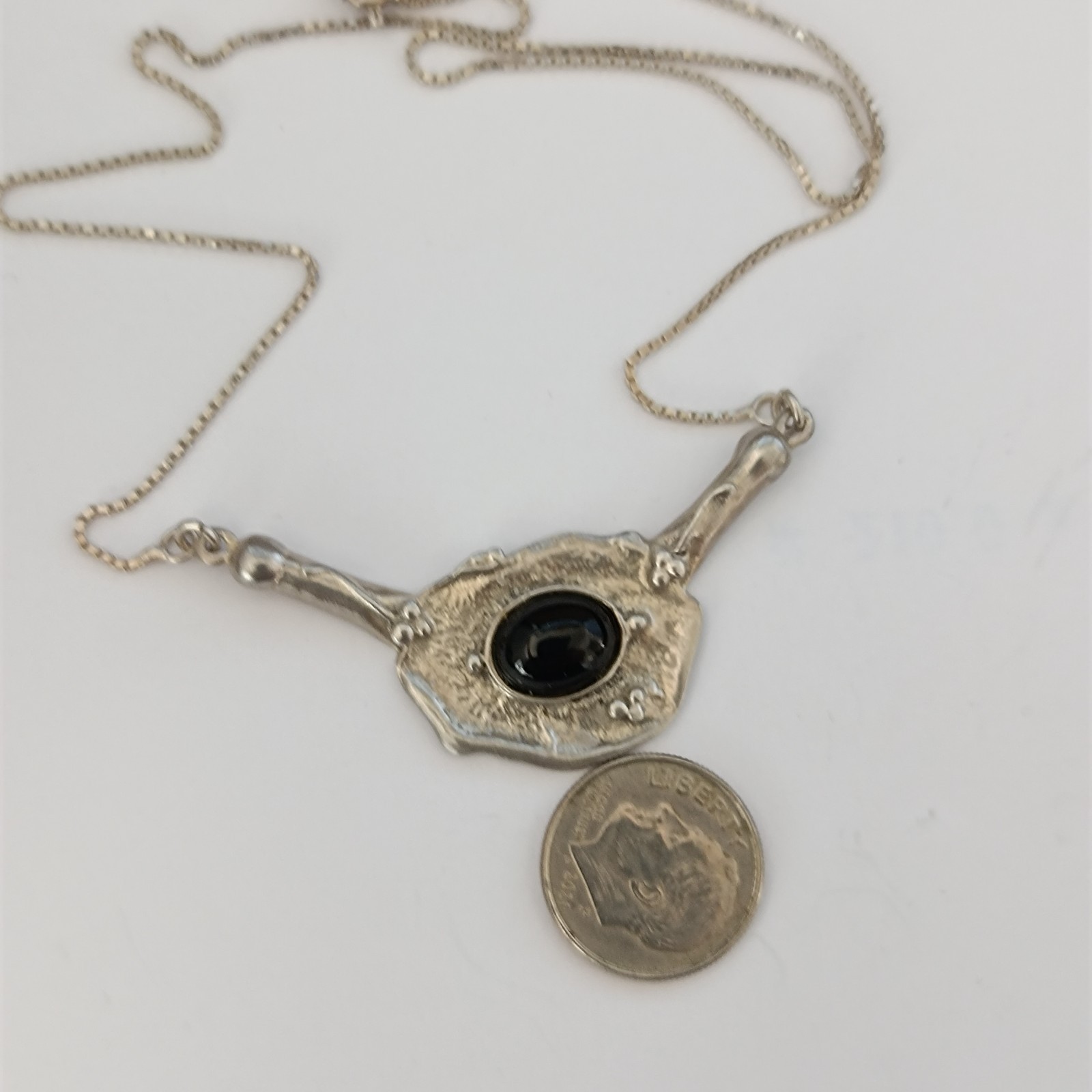 Modernist Silver Onyx Necklace Artisan Freeform Bib Brutalist Israel Art Vintage