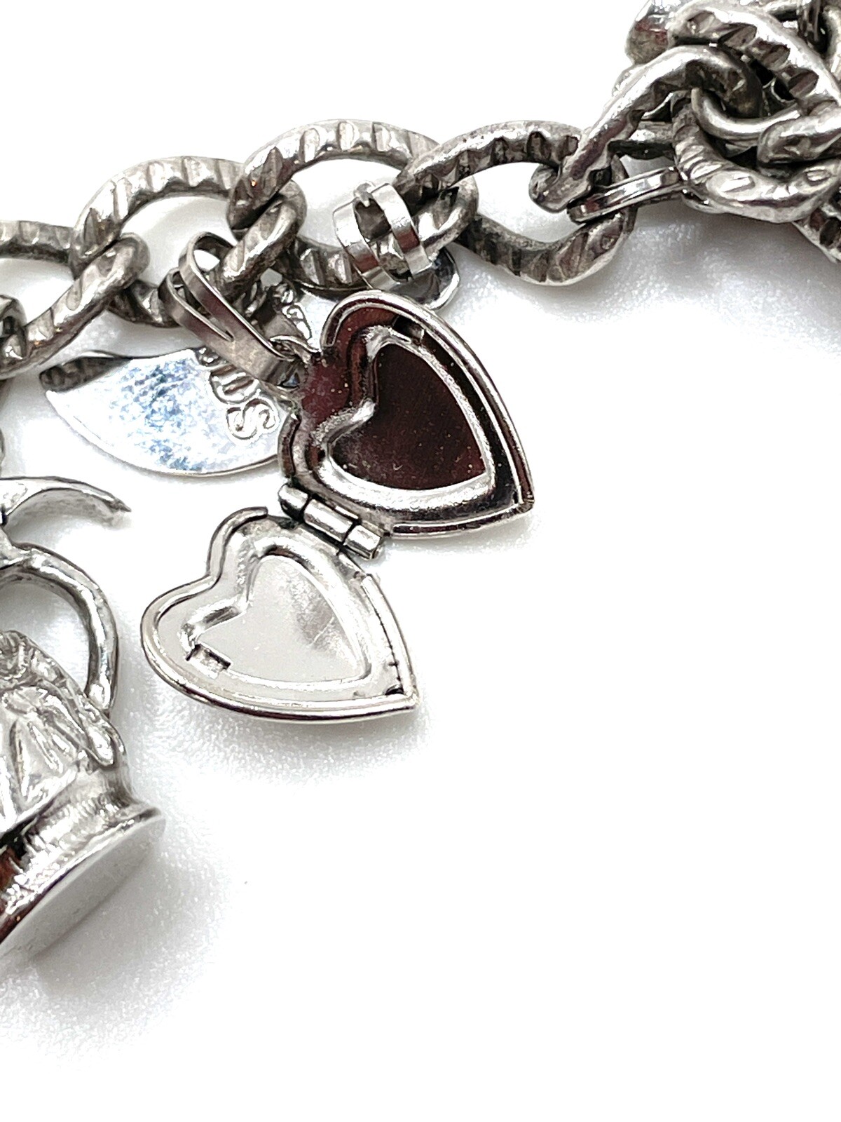 Monet Sterling Silver Articulated Figural Crystal Charm Bracelet 61.5g Vintage