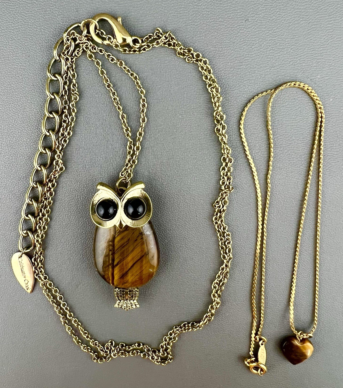 Vintage Signed Necklace Lot Tiger Eye Owl Heart Napier Coldwater Creek Gold Tone