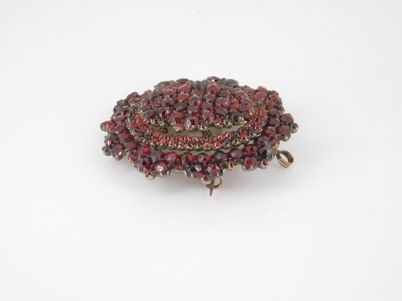 Vintage / Antique Victorian Czech Bohemian Garnet Brooch Pendant With Glass Back