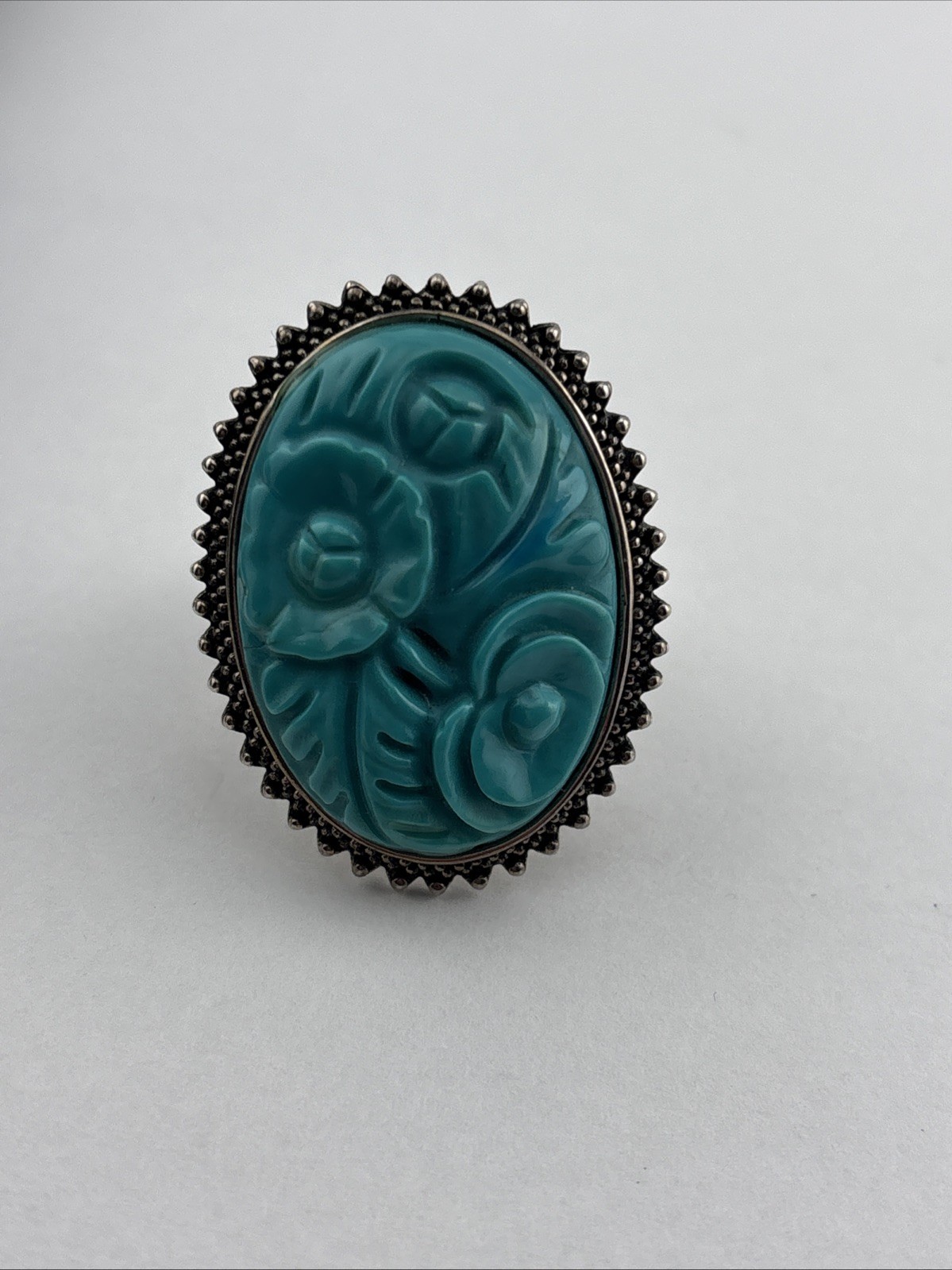 VTG AKR Amy Kahn Russell 925 Sterling Silver Carved Turquoise Size 8 Ring Band