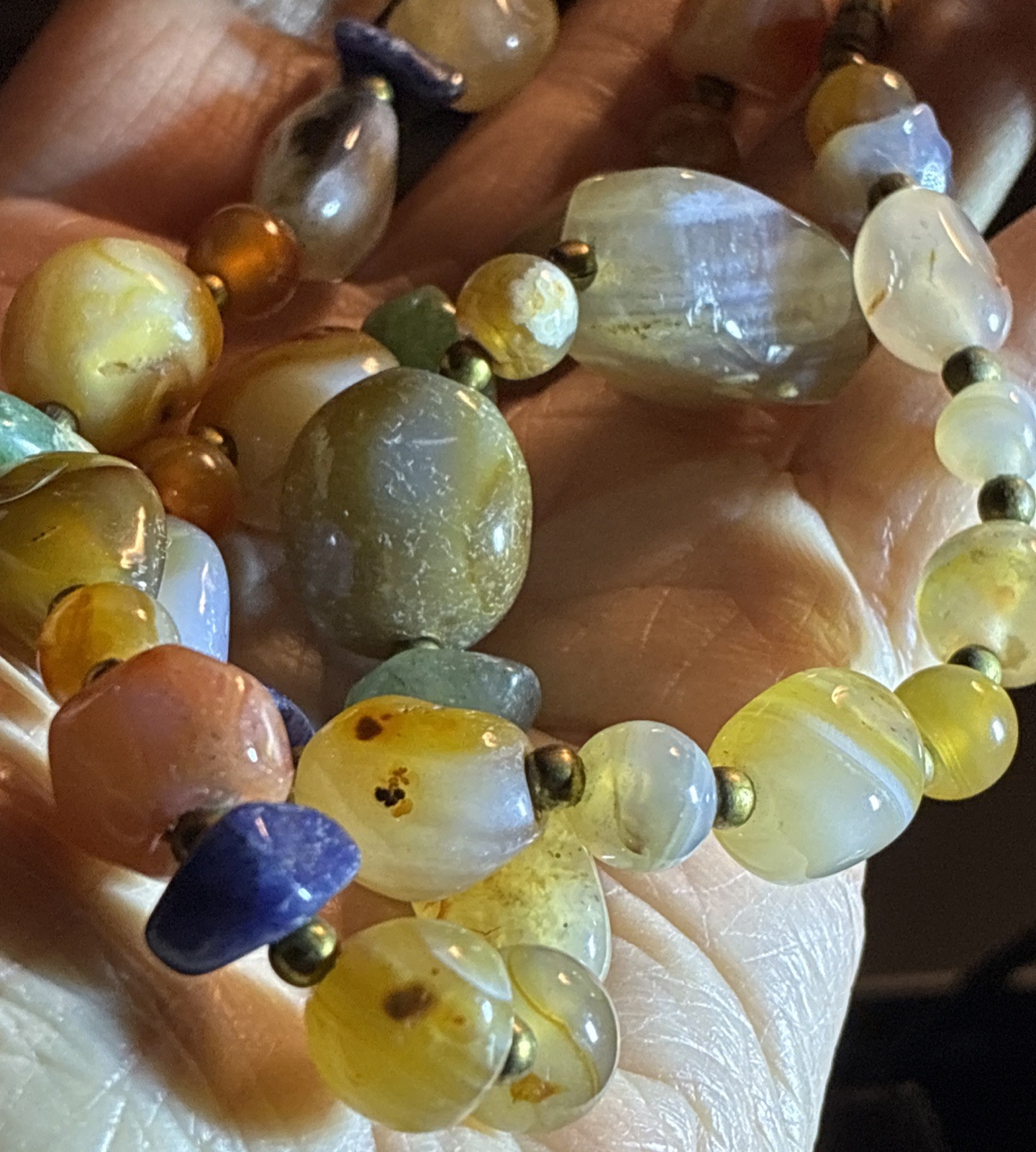 Estate Vtg. Semi Precious Stones, Different Sizes, Shapes, Colors Barrel Clasp ￼