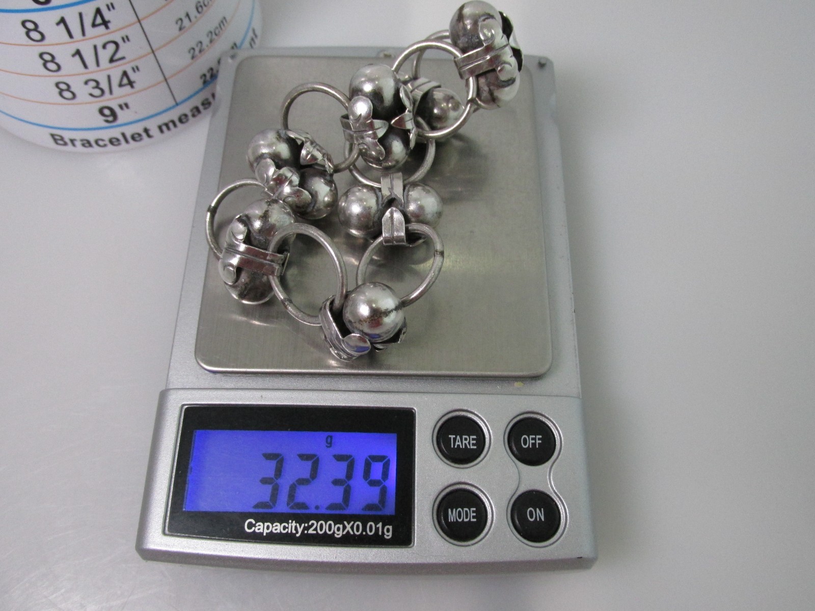 1940’s Design Mexico Taxco 980 Silver Pearl Link Bracelet Floral 32grams