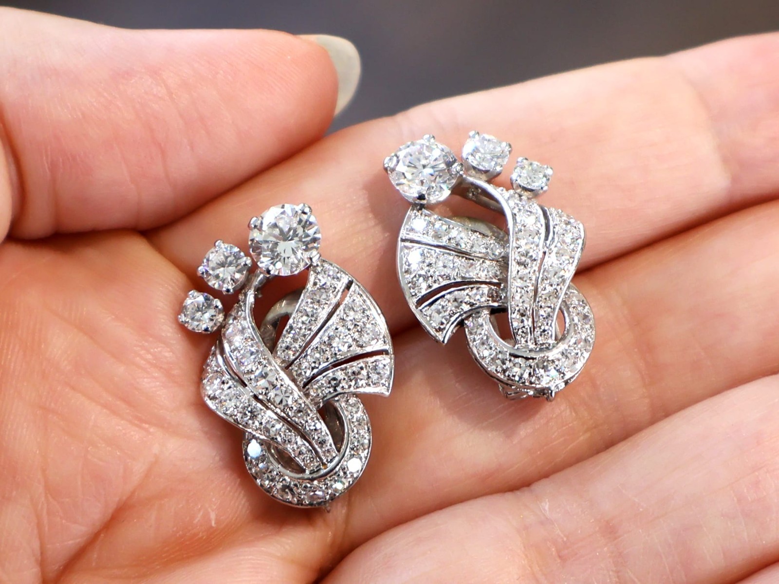 Vintage Art Deco 5.09Ct Diamond and Platinum Earrings Circa 1950