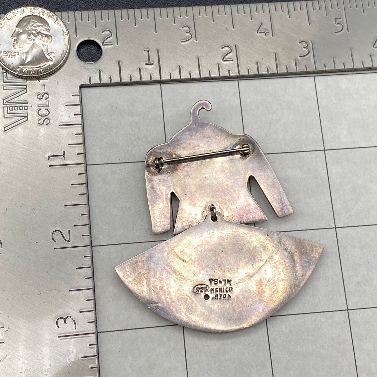 Vintage Mexico Lady Suit Movable Dress Sterling Silver Pin Brooch