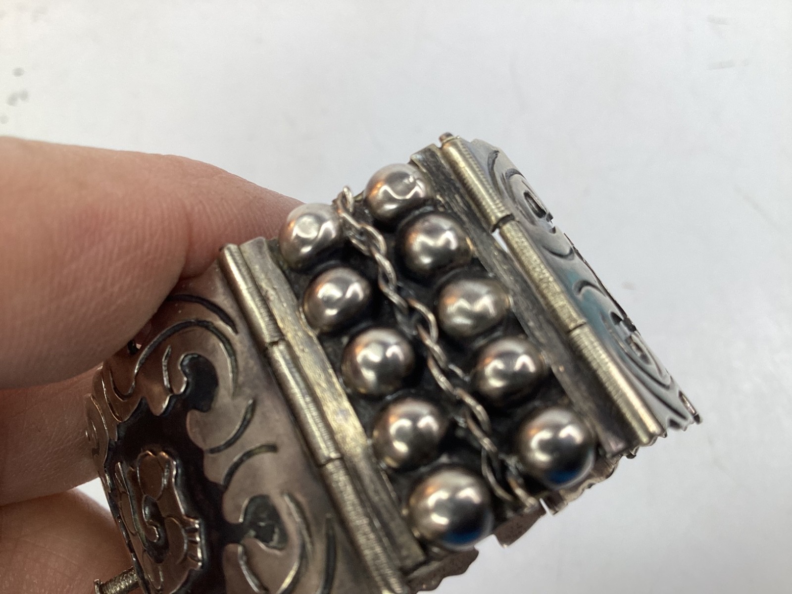 2” MARKED VCG Vintage Mexican Silver Chain Bracelet Taxco Style 1.32 oz. FREE SH