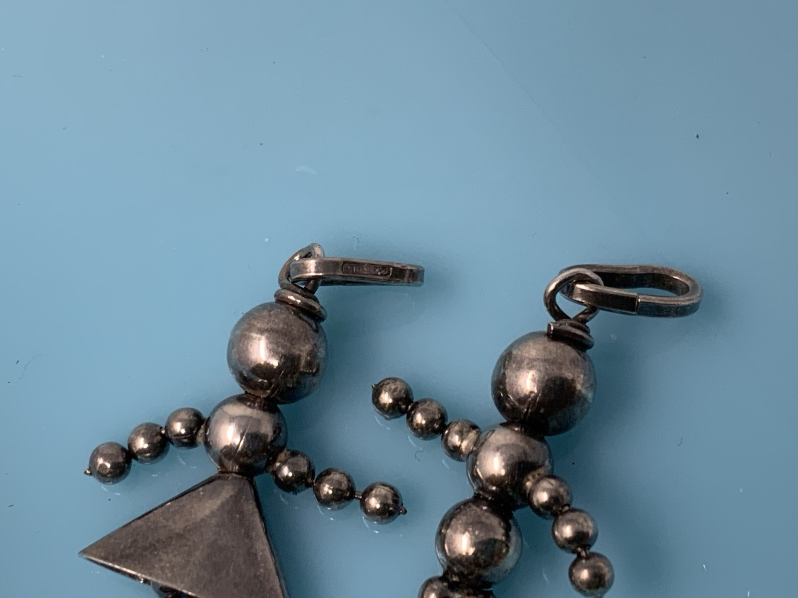 Vintage Sterling Silver Beaded Ball Stick Person Girl Boy Charm Pendant 7g