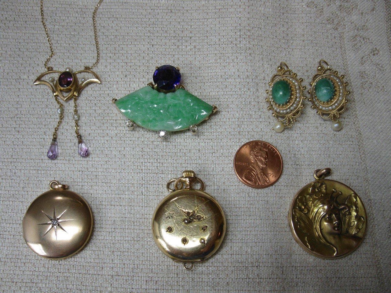 Picture Locket Antique Wedding Jewelry Etruscan GF Pearl c1880 W & SB
