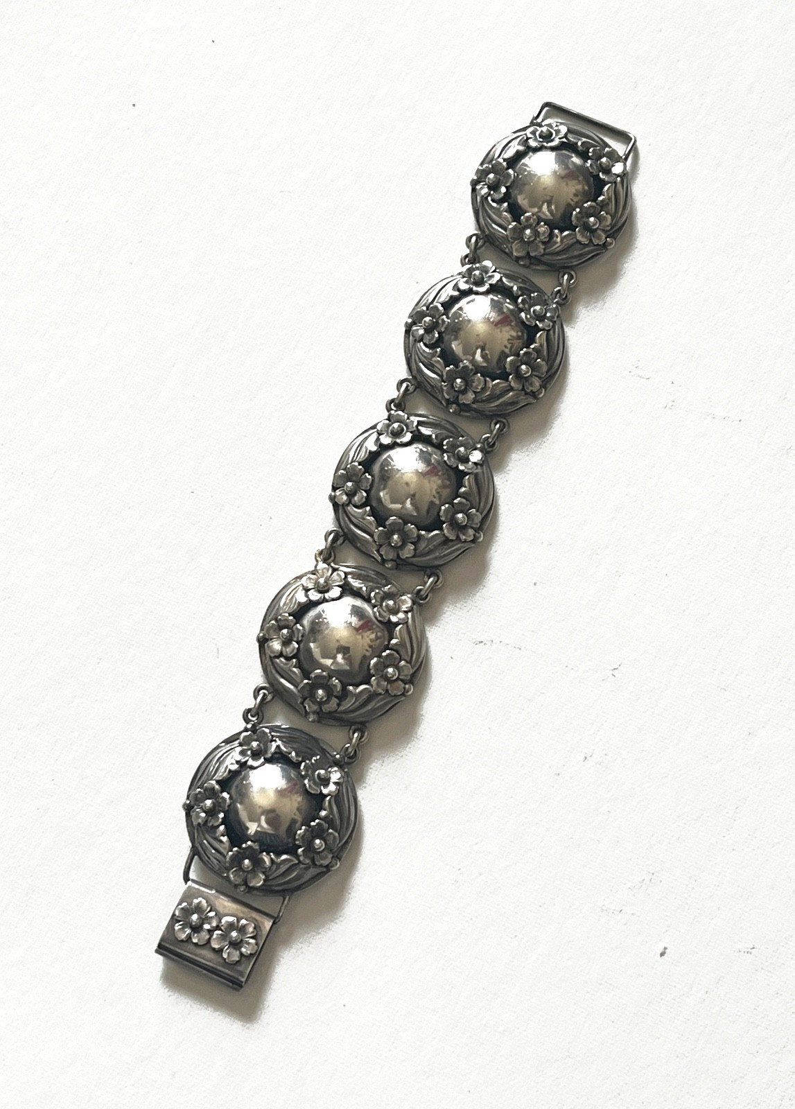 VTG N.E. FROM Heavy Sterling Silver 1940’s-50’s Denmark Floral Design Bracelet