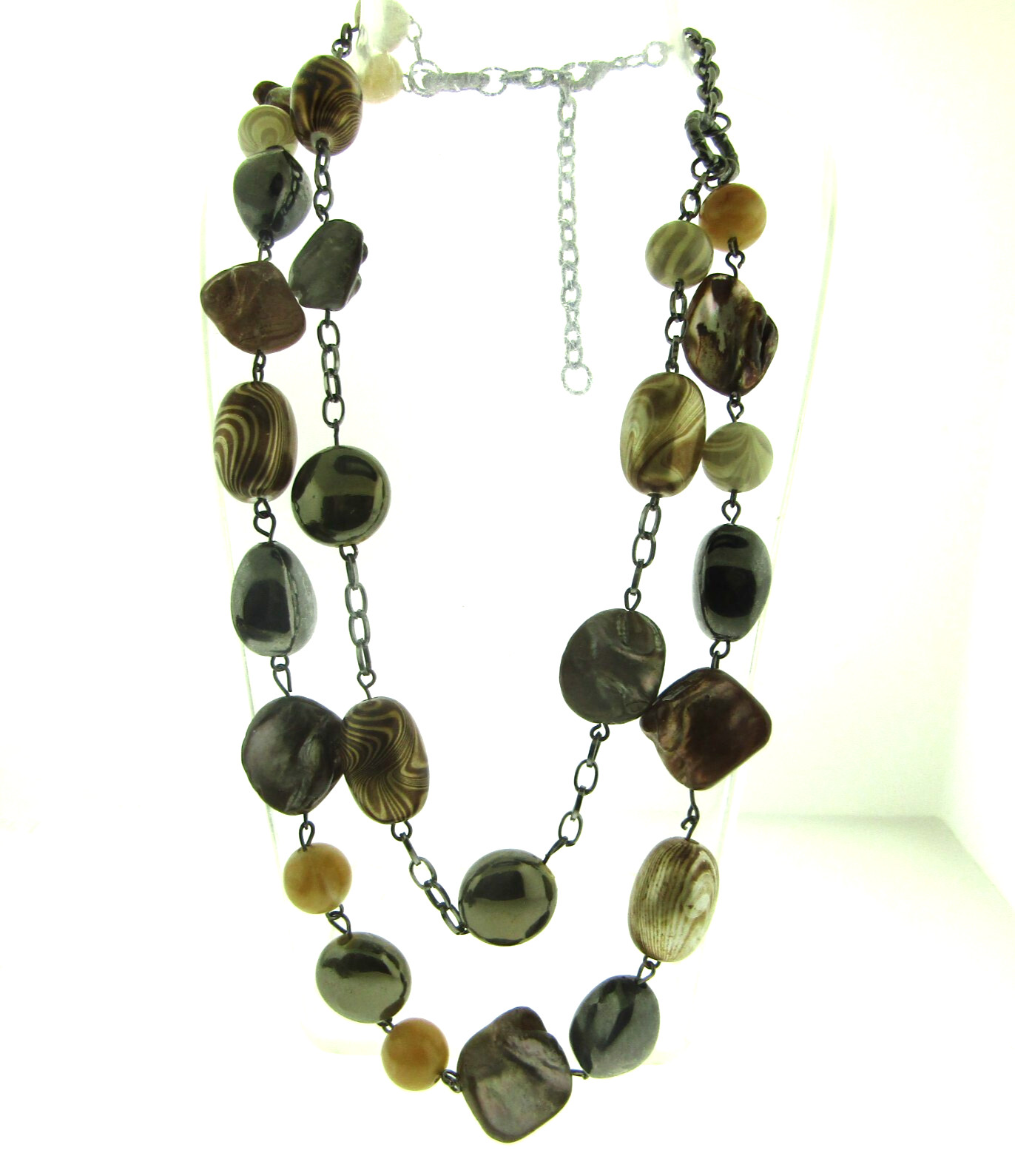 Vintage Abalone Lucite bead Necklace Double Strand 2*18*21