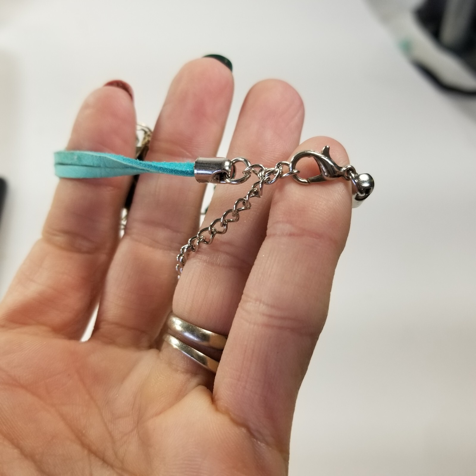 Unique Faux Turquoise Cabochon Silver Tone Bracelet Caged