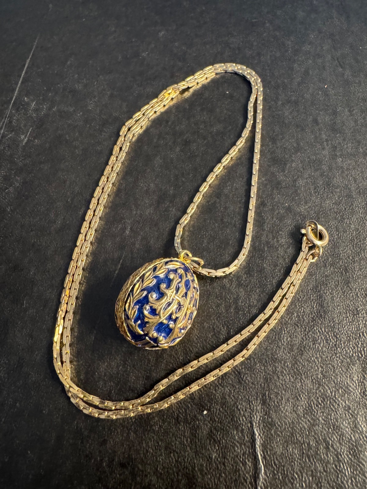 Carl Faberge Gold Egg Pendant Necklace by Alexandra Collectibles
