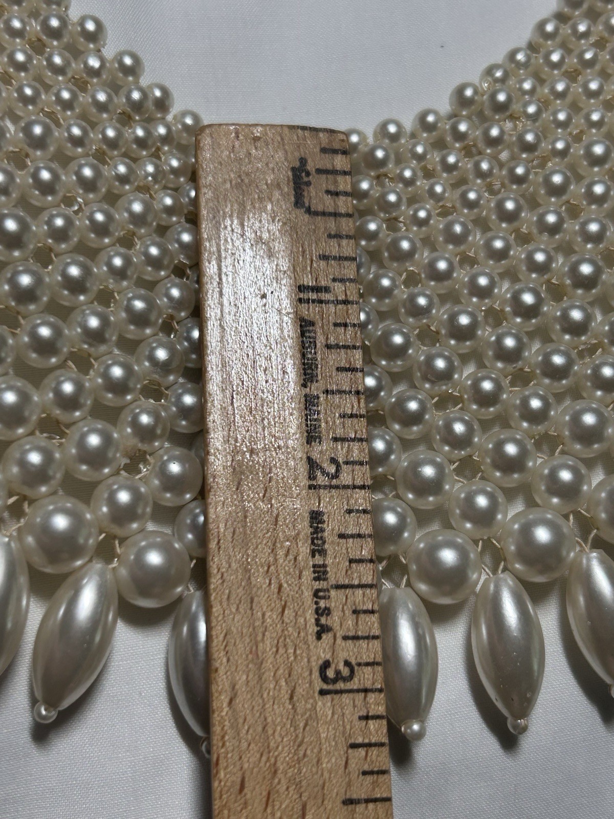 Vintage Wide Bib Collar Faux Pearl Beaded Necklace 14″ ~ Missing Hook Clasp