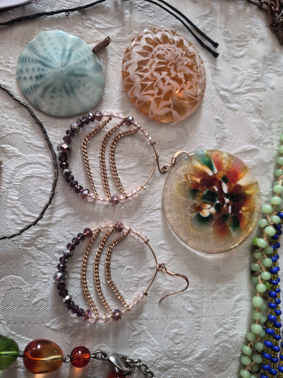 Vintage Crystal Glass Stone Bead Jewelry Lot Abalone Millefiori Necklace Earring